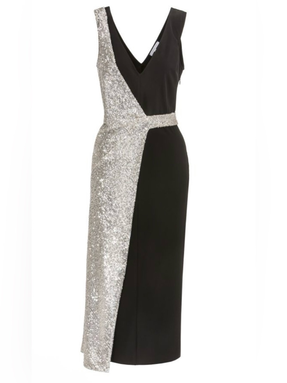 PATRIZIA PEPE Black and Silver Sequin V-Neck Evening Dress Sz 46